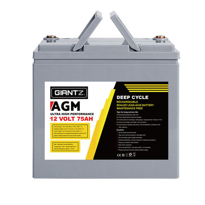 Giantz AGM Deep Cycle Battery 12V 75Ah Marine Sealed Power Portable Box Solar X2-Auto Accessories &gt; Auto Accessories Others-PEROZ Accessories
