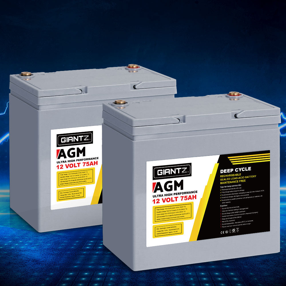Giantz AGM Deep Cycle Battery 12V 75Ah Marine Sealed Power Portable Box Solar X2-Auto Accessories &gt; Auto Accessories Others-PEROZ Accessories