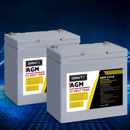 Giantz AGM Deep Cycle Battery 12V 75Ah Marine Sealed Power Portable Box Solar X2-Auto Accessories &gt; Auto Accessories Others-PEROZ Accessories