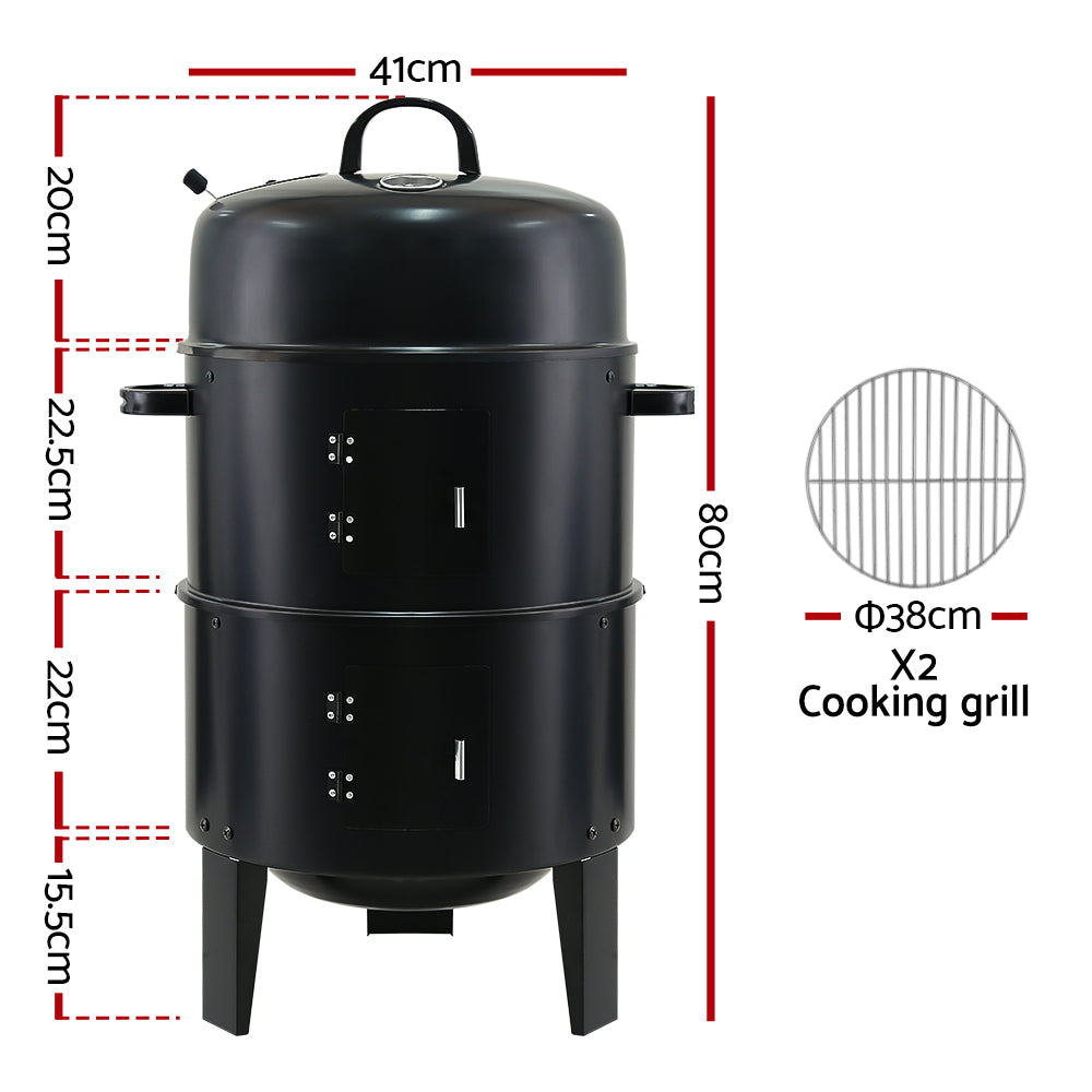 Grillz 3-in-1 Charcoal BBQ Smoker - Black-Home &amp; Garden &gt; BBQ-PEROZ Accessories