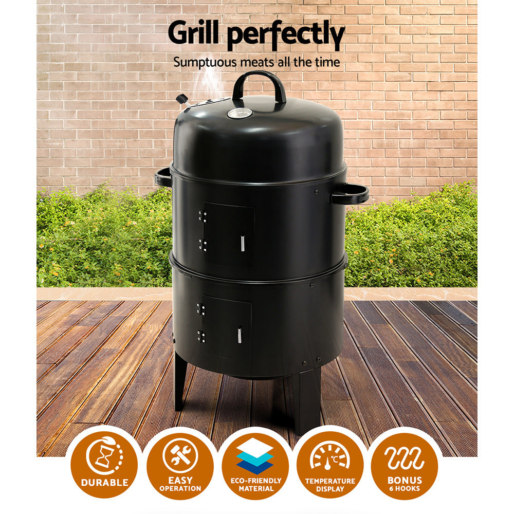 Grillz 3-in-1 Charcoal BBQ Smoker - Black-Home &amp; Garden &gt; BBQ-PEROZ Accessories