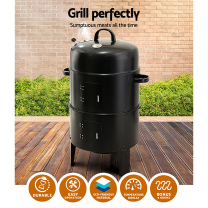 Grillz 3-in-1 Charcoal BBQ Smoker - Black-Home &amp; Garden &gt; BBQ-PEROZ Accessories