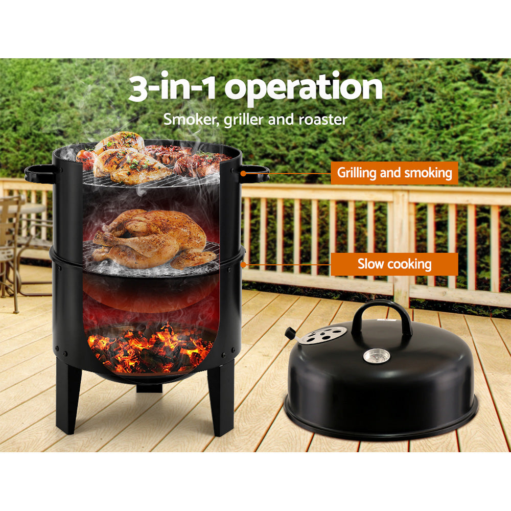 Grillz 3-in-1 Charcoal BBQ Smoker - Black-Home &amp; Garden &gt; BBQ-PEROZ Accessories