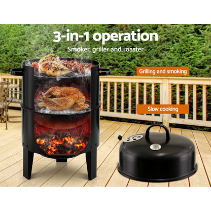 Grillz 3-in-1 Charcoal BBQ Smoker - Black-Home &amp; Garden &gt; BBQ-PEROZ Accessories
