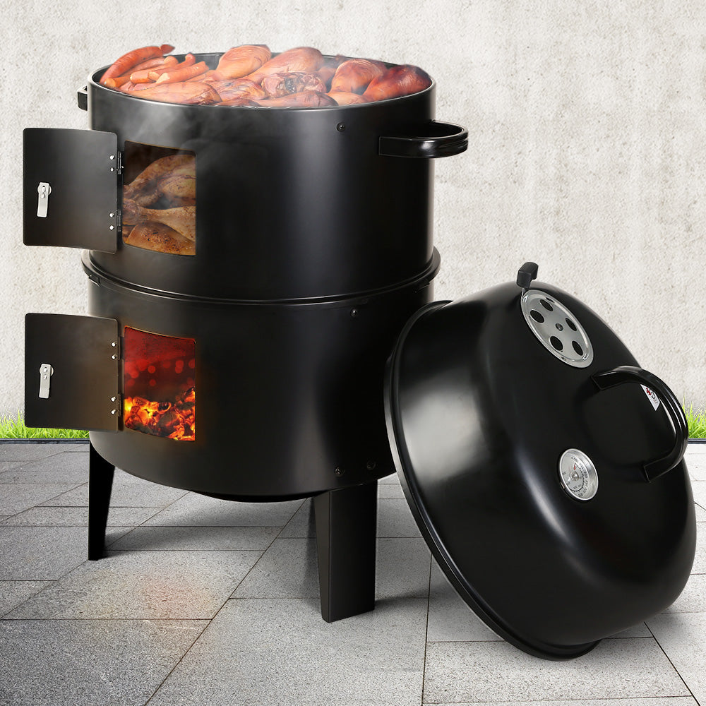 Grillz 3-in-1 Charcoal BBQ Smoker - Black-Home &amp; Garden &gt; BBQ-PEROZ Accessories