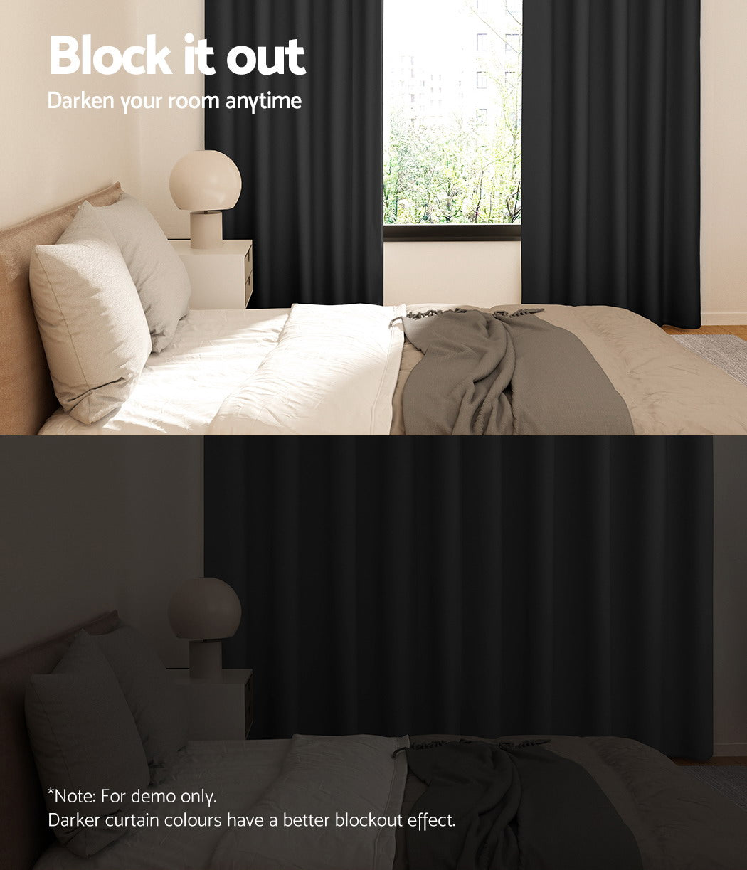 Artiss 2X Blockout Curtains Blackout Window Curtain Eyelet 140x230cm Black-Curtains - Peroz Australia - Image - 5