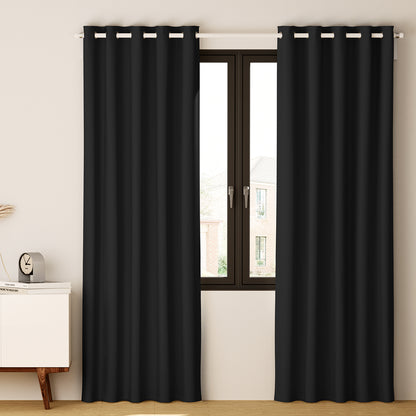 Artiss 2X Blockout Curtains Blackout Window Curtain Eyelet 140x230cm Black-Curtains - Peroz Australia - Image - 1