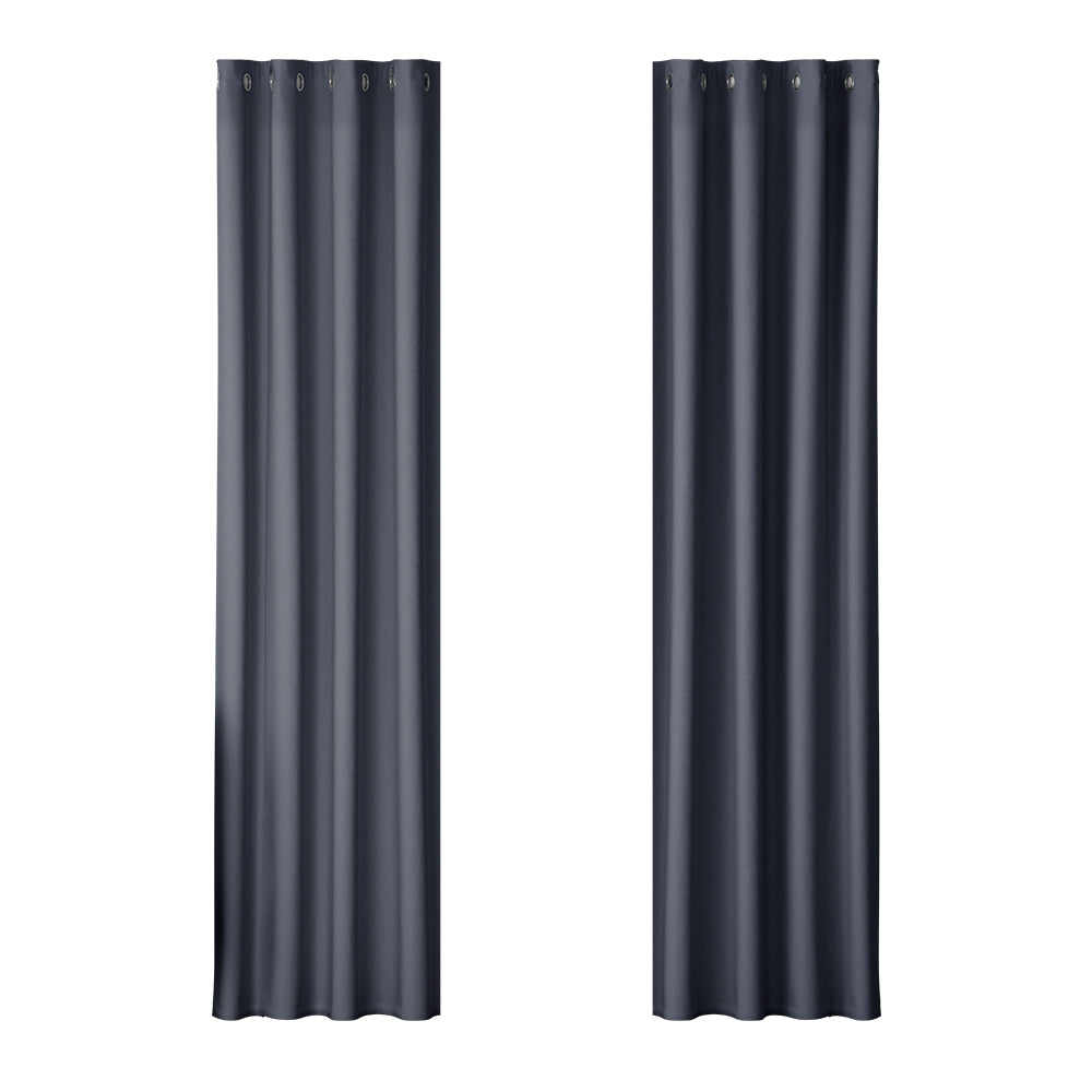 Artiss 2X Blockout Curtains Blackout Window Curtain Eyelet 140x230cm Charcoal-Curtains - Peroz Australia - Image - 2