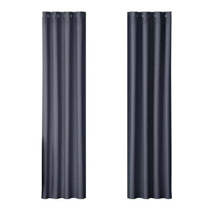 Artiss 2X Blockout Curtains Blackout Window Curtain Eyelet 140x230cm Charcoal-Curtains - Peroz Australia - Image - 2
