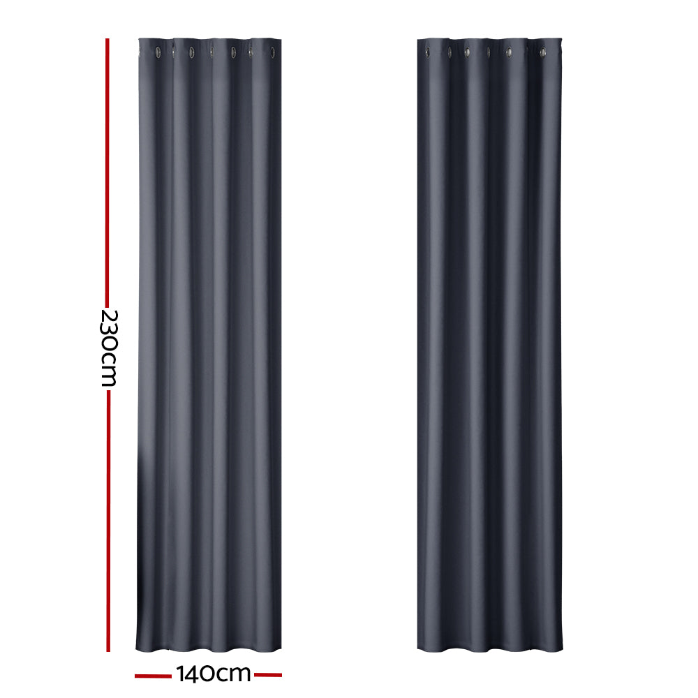 Artiss 2X Blockout Curtains Blackout Window Curtain Eyelet 140x230cm Charcoal-Curtains - Peroz Australia - Image - 3