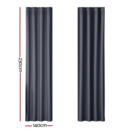 Artiss 2X Blockout Curtains Blackout Window Curtain Eyelet 140x230cm Charcoal-Curtains - Peroz Australia - Image - 3