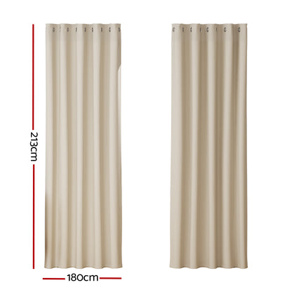 Artiss 2X Blockout Curtains Blackout Window Curtain Eyelet 180x213cm Beige-Curtains - Peroz Australia - Image - 3