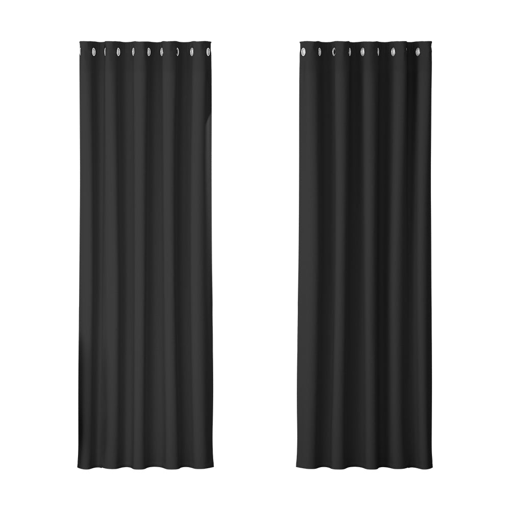 Artiss 2X Blockout Curtains Blackout Window Curtain Eyelet 180x213cm Black-Curtains - Peroz Australia - Image - 2