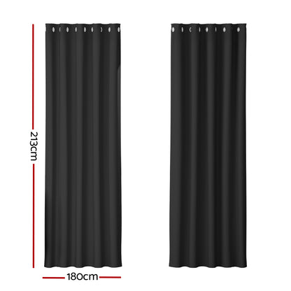 Artiss 2X Blockout Curtains Blackout Window Curtain Eyelet 180x213cm Black-Curtains - Peroz Australia - Image - 3