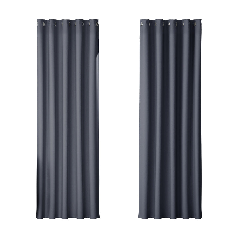 Artiss 2X Blockout Curtains Blackout Window Curtain Eyelet 180x213cm Charcoal-Curtains - Peroz Australia - Image - 2