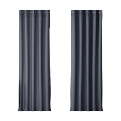Artiss 2X Blockout Curtains Blackout Window Curtain Eyelet 180x213cm Charcoal-Curtains - Peroz Australia - Image - 2