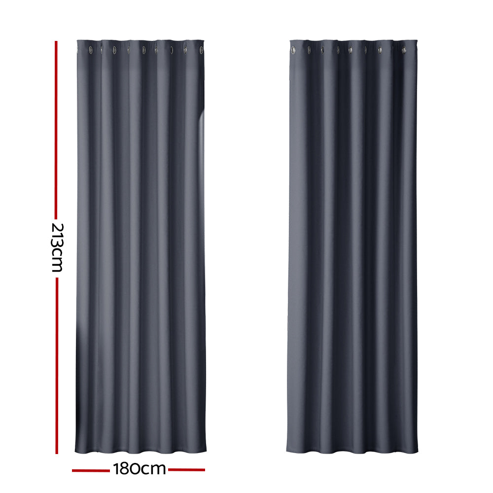 Artiss 2X Blockout Curtains Blackout Window Curtain Eyelet 180x213cm Charcoal-Curtains - Peroz Australia - Image - 3