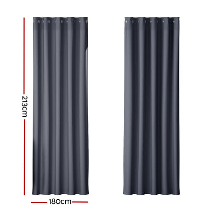 Artiss 2X Blockout Curtains Blackout Window Curtain Eyelet 180x213cm Charcoal-Curtains - Peroz Australia - Image - 3