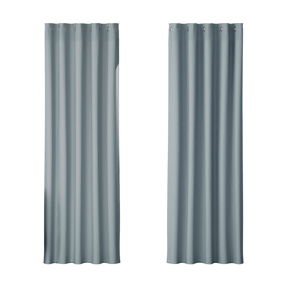 Artiss 2X Blockout Curtains Blackout Window Curtain Eyelet 180x213cm Grey-Curtains - Peroz Australia - Image - 2