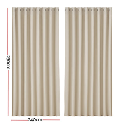 Artiss 2X Blockout Curtains Blackout Window Curtain Eyelet 240x230cm Beige-Curtains - Peroz Australia - Image - 3