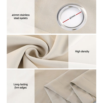 Artiss 2X Blockout Curtains Blackout Window Curtain Eyelet 240x230cm Beige-Curtains - Peroz Australia - Image - 7