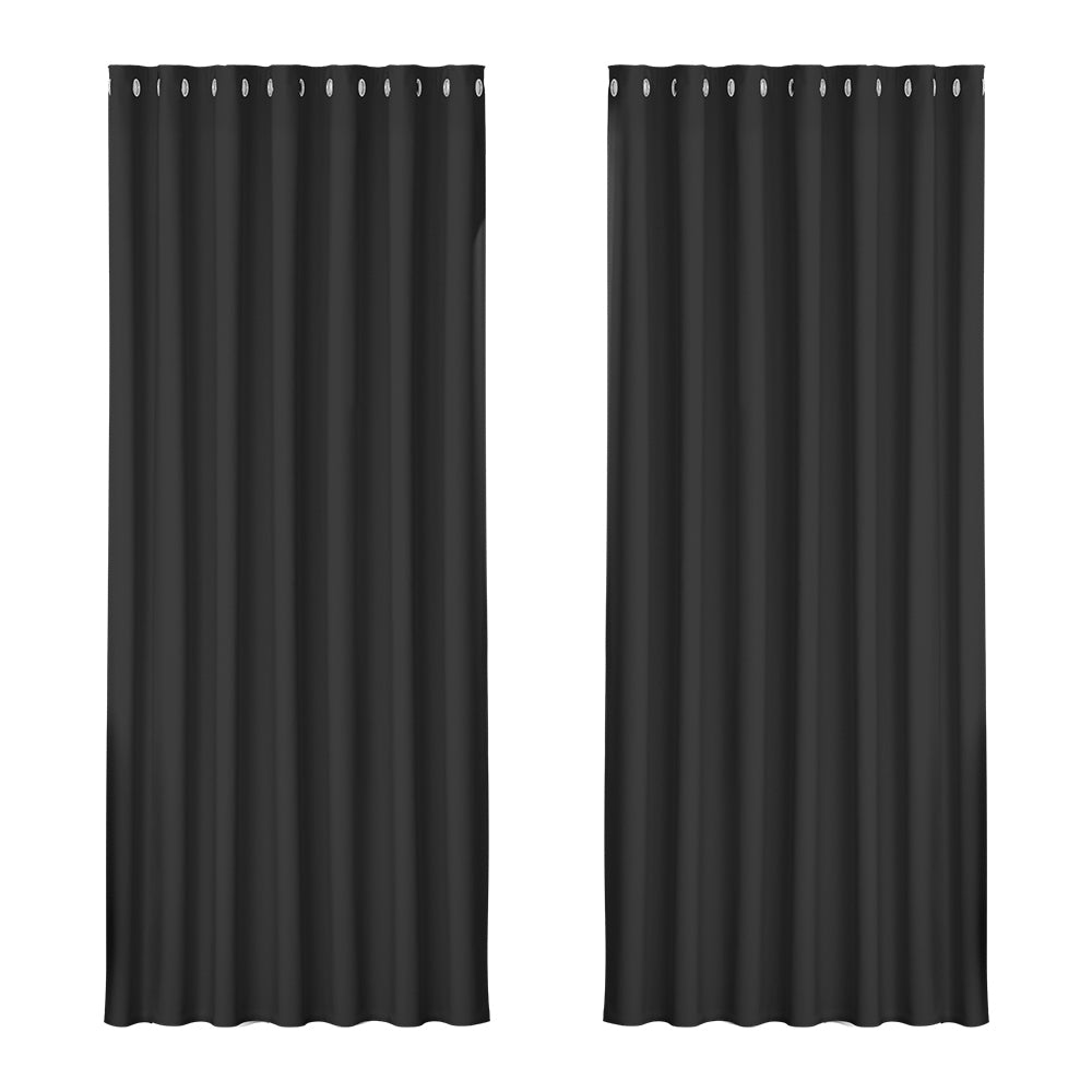 Artiss 2X Blockout Curtains Blackout Window Curtain Eyelet 240x230cm Black-Curtains - Peroz Australia - Image - 2