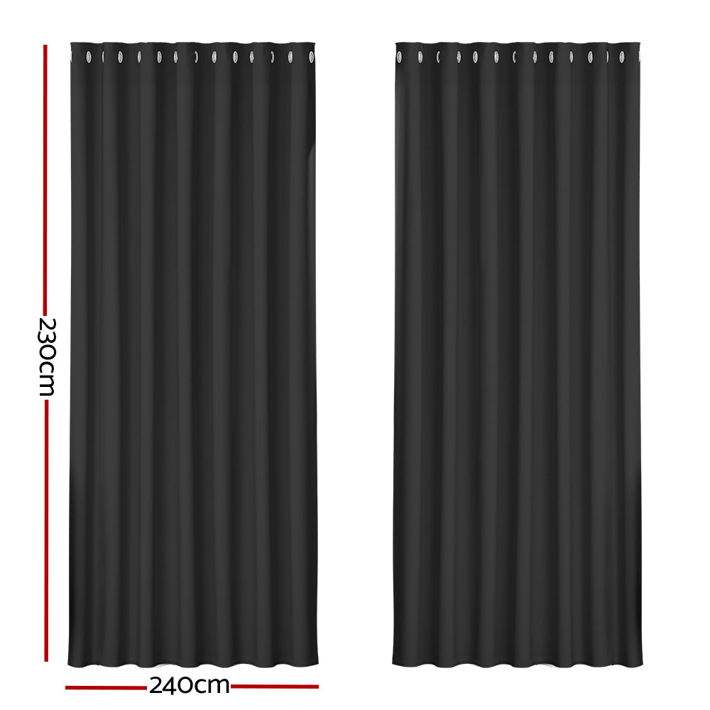 Artiss 2X Blockout Curtains Blackout Window Curtain Eyelet 240x230cm Black-Curtains - Peroz Australia - Image - 3