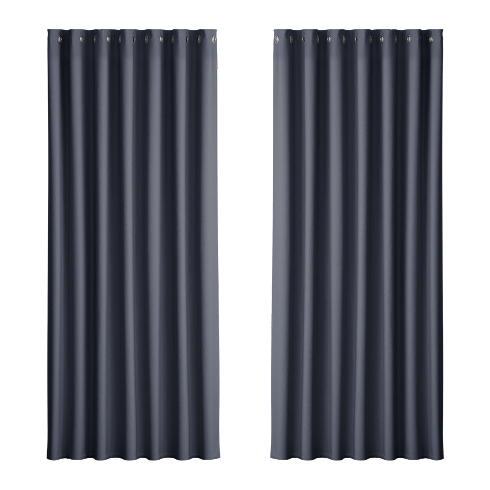 Artiss 2X Blockout Curtains Blackout Window Curtain Eyelet 240x230cm Charcoal-Curtains - Peroz Australia - Image - 2