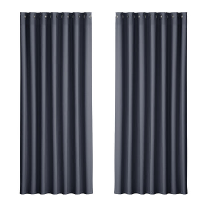 Artiss 2X Blockout Curtains Blackout Window Curtain Eyelet 240x230cm Charcoal-Curtains - Peroz Australia - Image - 2