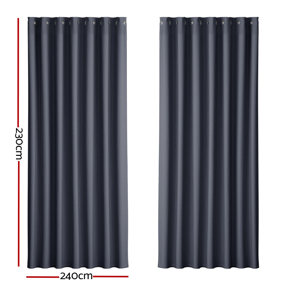 Artiss 2X Blockout Curtains Blackout Window Curtain Eyelet 240x230cm Charcoal-Curtains - Peroz Australia - Image - 3