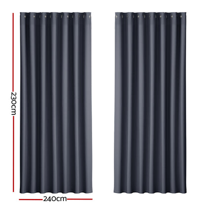 Artiss 2X Blockout Curtains Blackout Window Curtain Eyelet 240x230cm Charcoal-Curtains - Peroz Australia - Image - 3