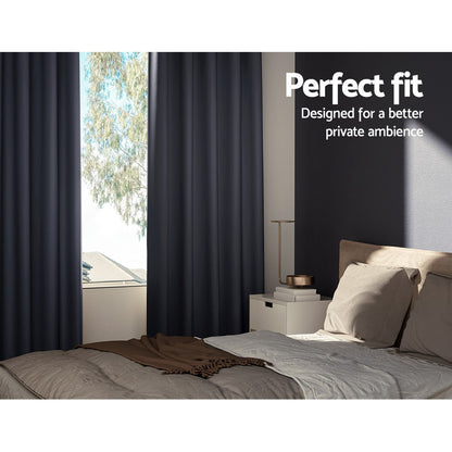 Artiss 2X Blockout Curtains Blackout Window Curtain Eyelet 240x230cm Charcoal-Curtains - Peroz Australia - Image - 4