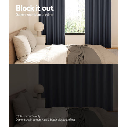 Artiss 2X Blockout Curtains Blackout Window Curtain Eyelet 240x230cm Charcoal-Curtains - Peroz Australia - Image - 5