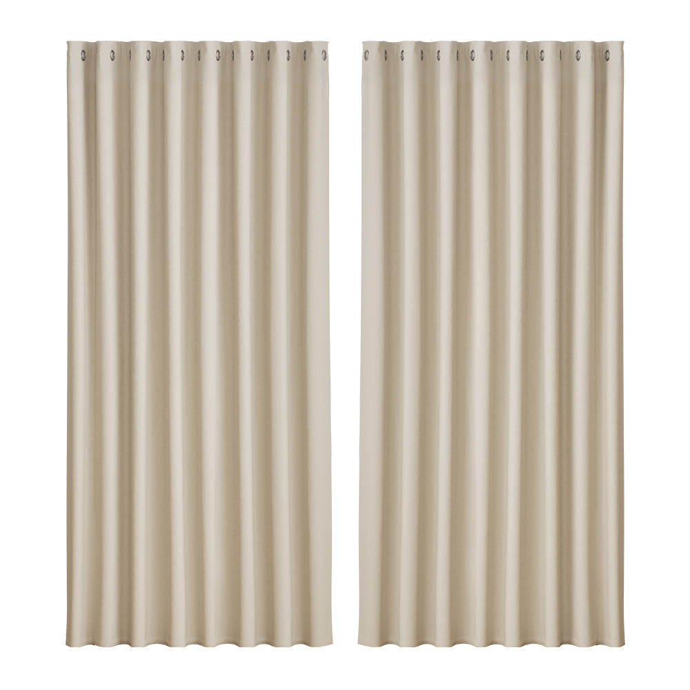 Artiss 2X Blockout Curtains Blackout Window Curtain Eyelet 300x230cm Beige-Curtains - Peroz Australia - Image - 2
