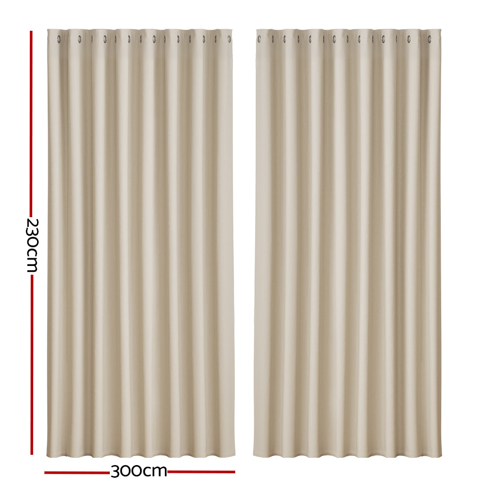Artiss 2X Blockout Curtains Blackout Window Curtain Eyelet 300x230cm Beige-Curtains - Peroz Australia - Image - 3