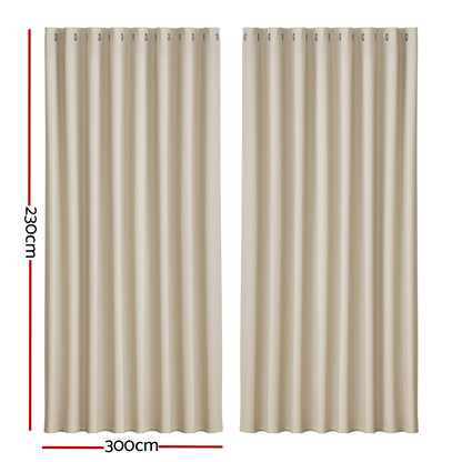 Artiss 2X Blockout Curtains Blackout Window Curtain Eyelet 300x230cm Beige-Curtains - Peroz Australia - Image - 3