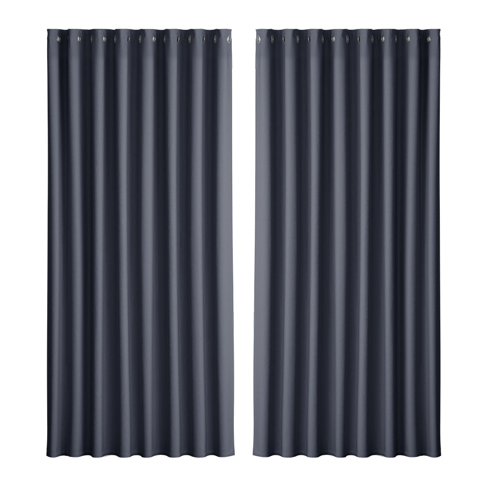 Artiss 2X Blockout Curtains Blackout Window Curtain Eyelet 300x230cm Charcoal-Curtains - Peroz Australia - Image - 2