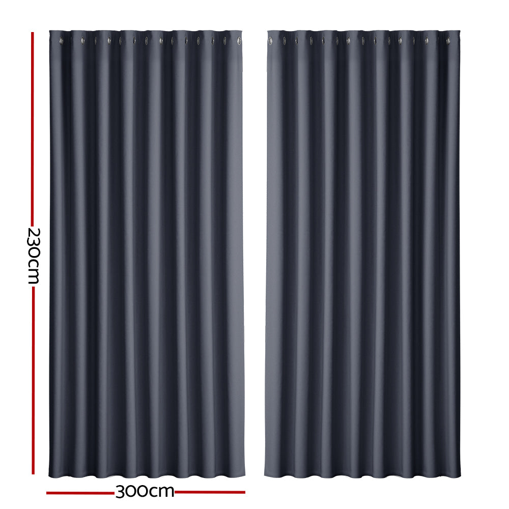 Artiss 2X Blockout Curtains Blackout Window Curtain Eyelet 300x230cm Charcoal-Curtains - Peroz Australia - Image - 3