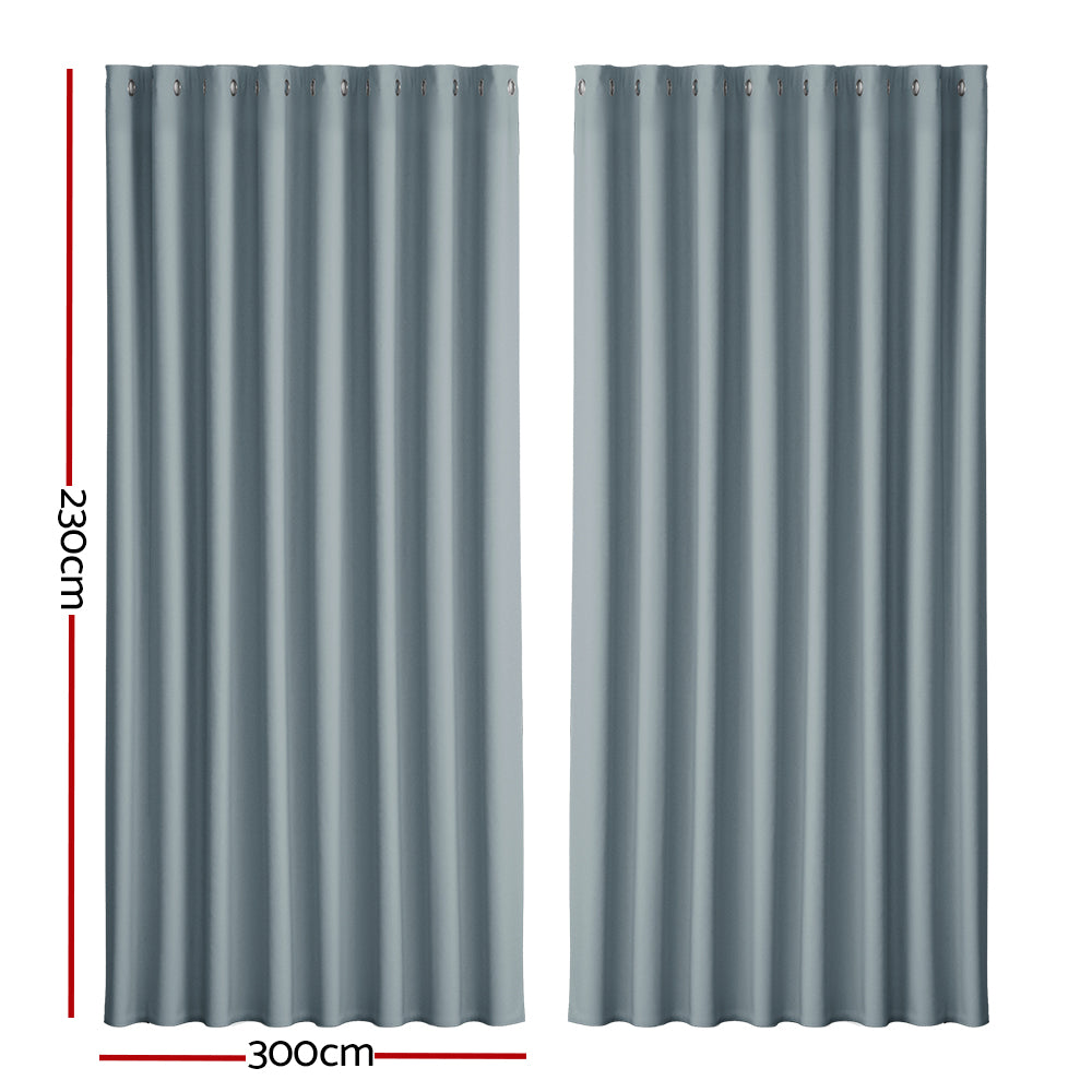 Artiss 2X Blockout Curtains Blackout Window Curtain Eyelet 300x230cm Grey-Curtains - Peroz Australia - Image - 3