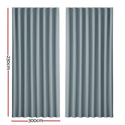 Artiss 2X Blockout Curtains Blackout Window Curtain Eyelet 300x230cm Grey-Curtains - Peroz Australia - Image - 3