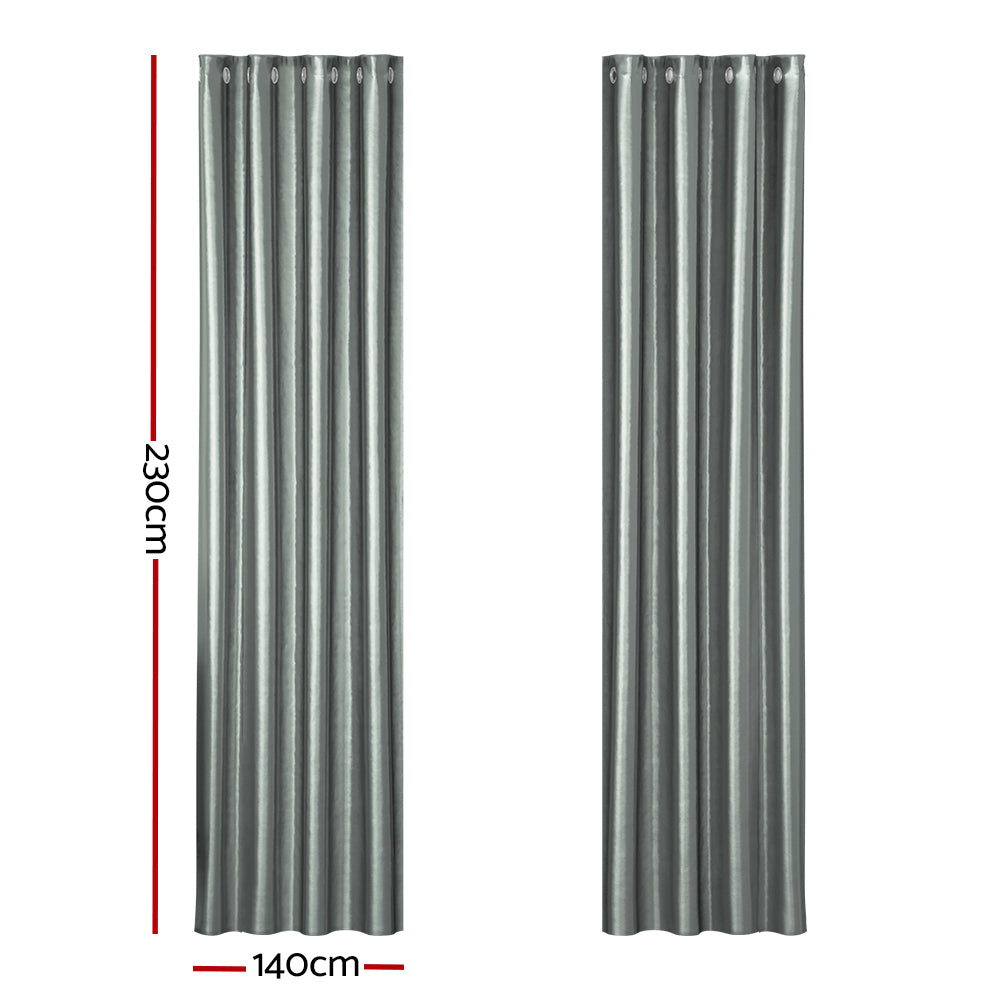 Artiss 2X Blockout Curtains Blackout Window Curtain Eyelet 140x230cm Grey-Curtains - Peroz Australia - Image - 3