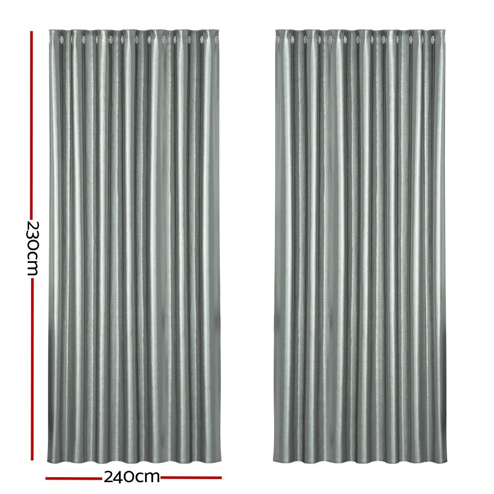 Artiss 2X Blockout Curtains Blackout Window Curtain Eyelet 240x230cm Grey-Curtains - Peroz Australia - Image - 3