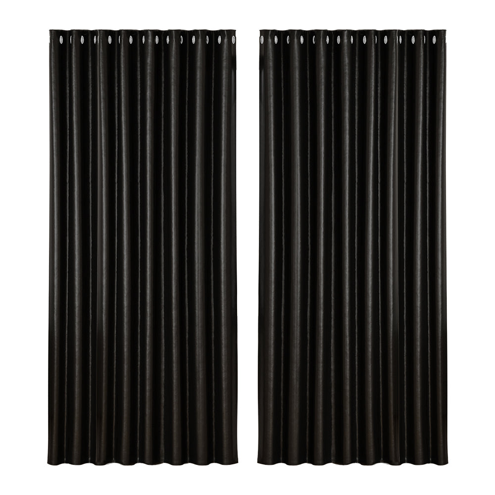 Artiss 2X Blockout Curtains Blackout Window Curtain Eyelet 300x230cm Black-Curtains - Peroz Australia - Image - 1