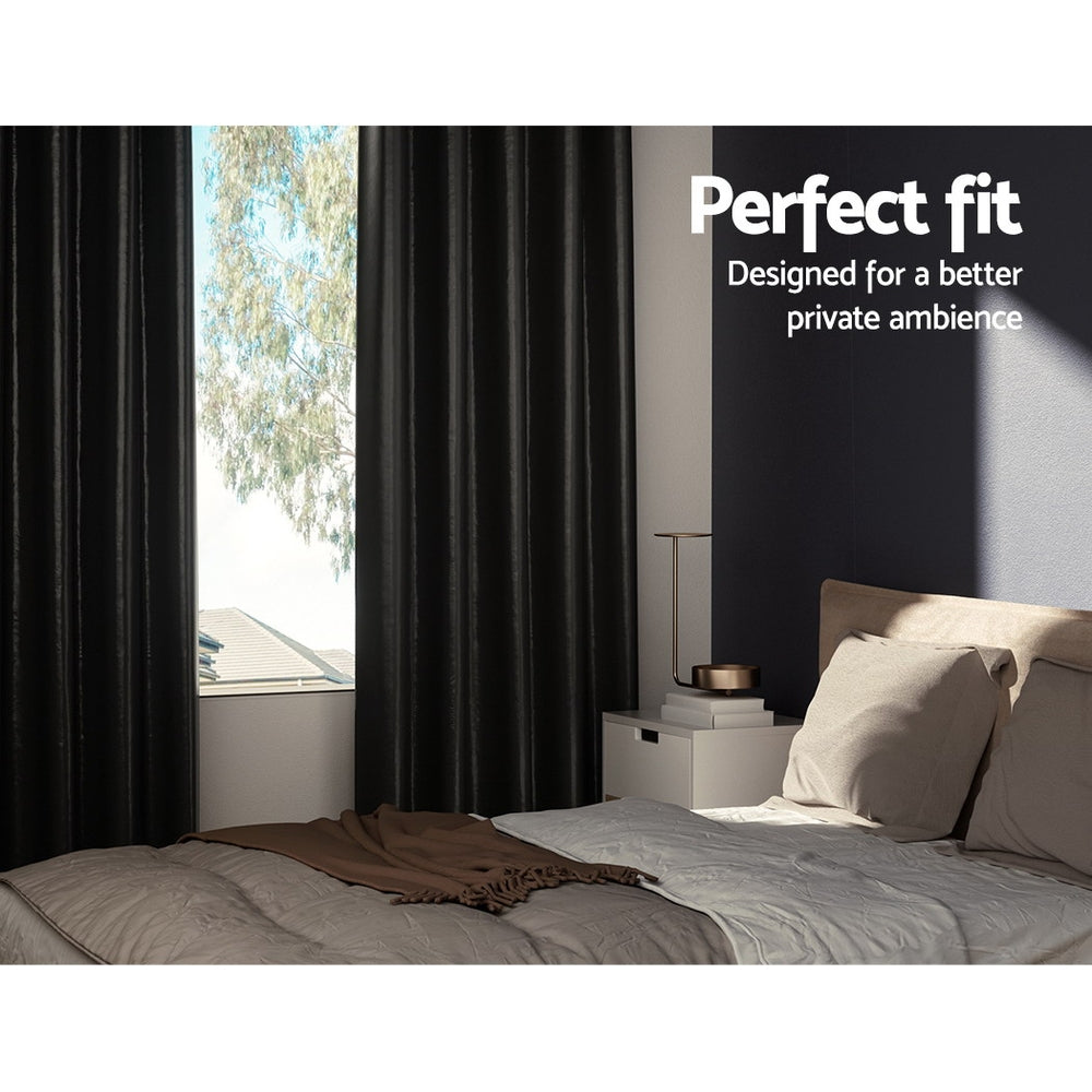 Artiss 2X Blockout Curtains Blackout Window Curtain Eyelet 300x230cm Black-Curtains - Peroz Australia - Image - 3