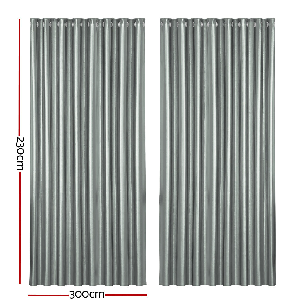 Artiss 2X Blockout Curtains Blackout Window Curtain Eyelet 300x230cm Grey-Curtains - Peroz Australia - Image - 3