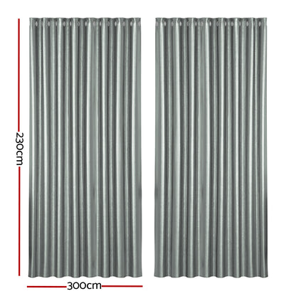 Artiss 2X Blockout Curtains Blackout Window Curtain Eyelet 300x230cm Grey-Curtains - Peroz Australia - Image - 3