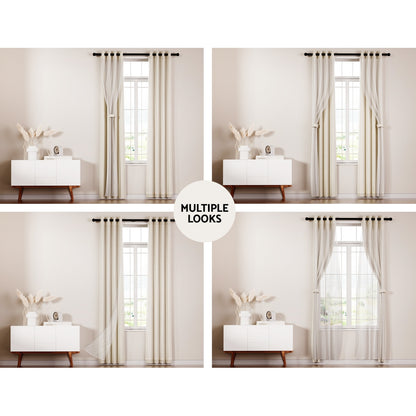 Artiss 2X 132x160cm Blockout Sheer Curtains Beige-Home &amp; Garden &gt; Curtains-PEROZ Accessories