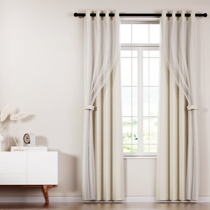 Artiss 2X 132x160cm Blockout Sheer Curtains Beige-Home &amp; Garden &gt; Curtains-PEROZ Accessories