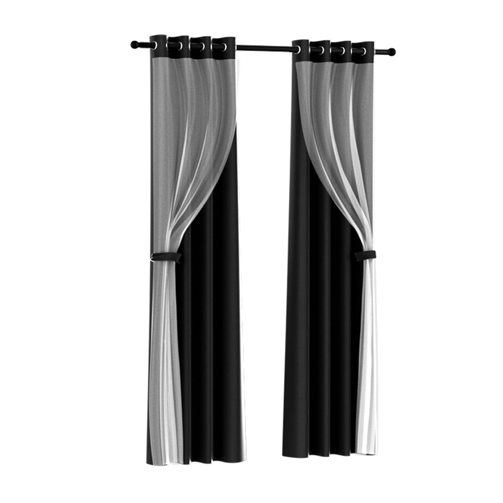 Artiss 2X 132x160cm Blockout Sheer Curtains Black-Home &amp; Garden &gt; Curtains-PEROZ Accessories