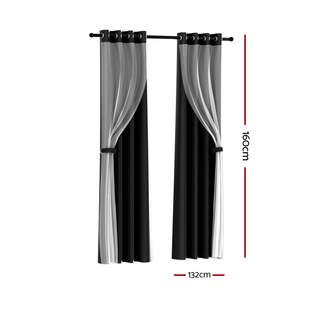 Artiss 2X 132x160cm Blockout Sheer Curtains Black-Home &amp; Garden &gt; Curtains-PEROZ Accessories